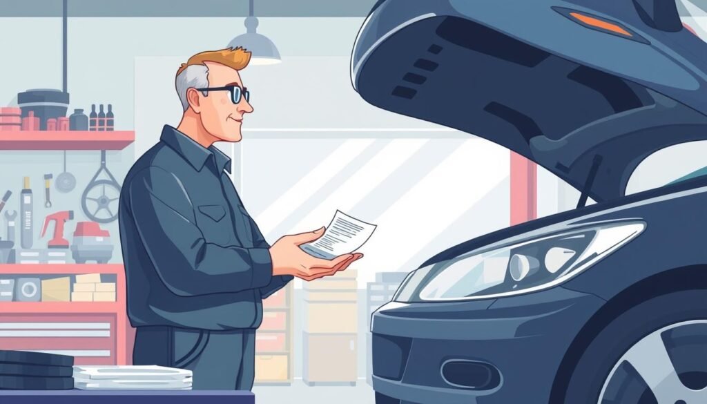 Image of a car owner consulting with a mechanic about oil leak repair costs