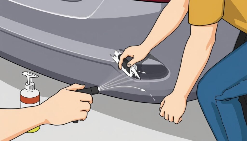 Image of a person using a DIY bumper scratch repair kit